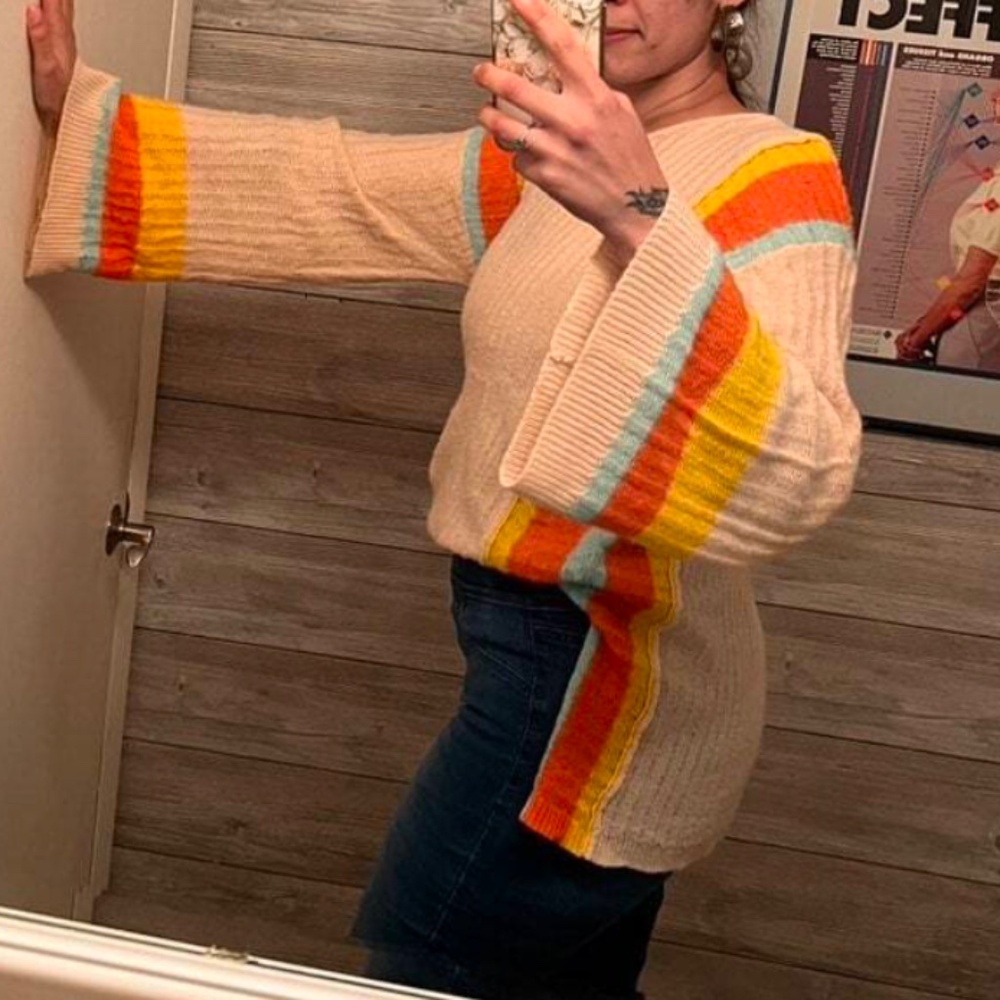 03 Cozy Color Block Loose Fit Sweater Top - Picture 7 of 8